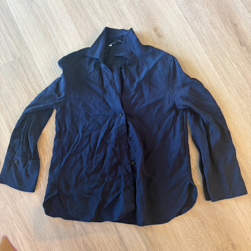 Zara Navy Blue Collared Blouse Long Sleeve XS button up